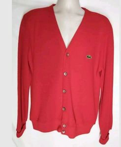 VINTAGE IZOD Lacoste Cardigan Sweater RED 60s 70s